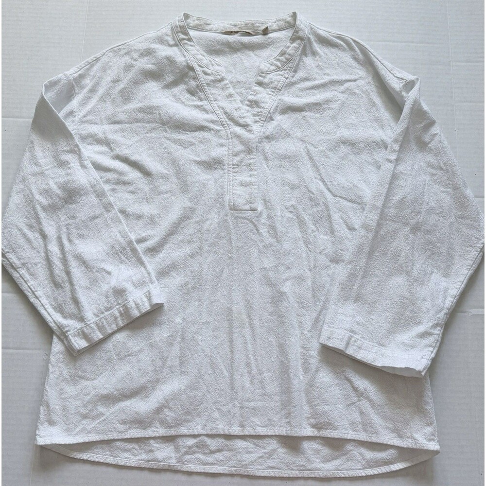 Soft Surroundings White Crinkle Gauze Henley Top Long Sleeve Women's Medium